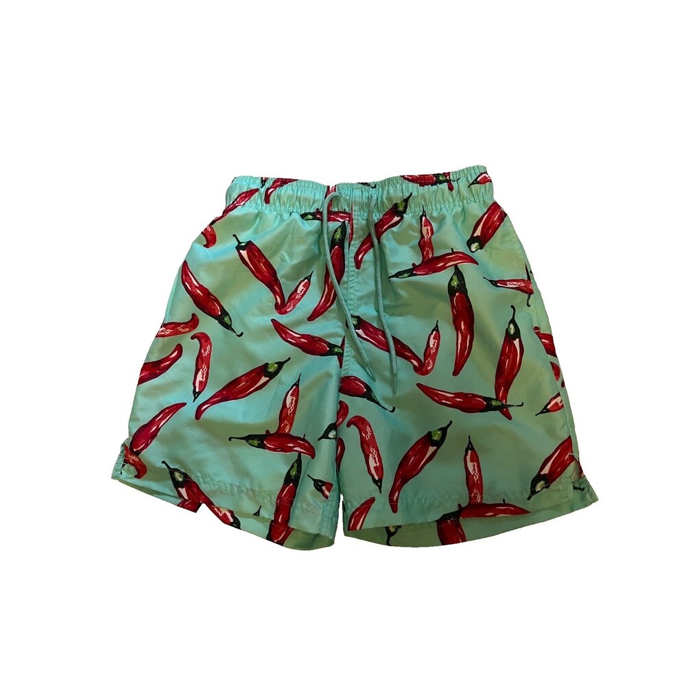 GEORGE Small 28-30 Chili Pepper Swim Trunks Blue Lined Pockets Summer Cruise Fun